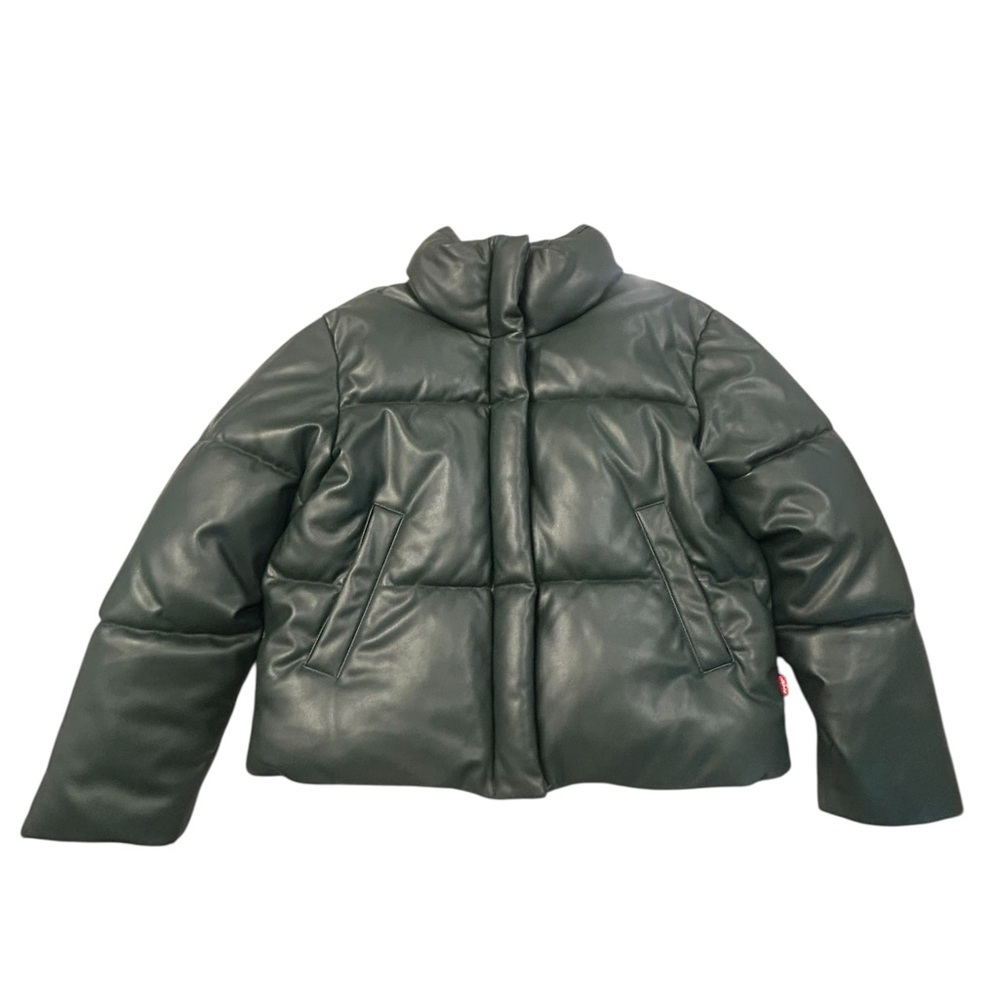 Levi's Faux‎ Leather Quilted Dark Green Puffer Jacket Large Polyurethane Army